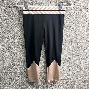 Olympia Activewear Leggings Women’s Medium Naxos Black & Tan Capri Crop Athletic